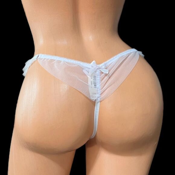 Victorias Secret Sexy Metallic mesh , tulle V- string thong panty lavender L - Picture 4 of 4